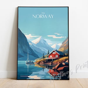 Impressão de viagem da Noruega - Pôster da Noruega, moderno, decoração de casa, presente de casamento, presente de aniversário, texto personalizado, presente personalizado -04