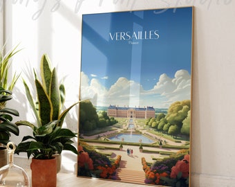 Palace of Versailles - Paris France Travel Poster, modern, home decor, Wedding gift, Birthday present, Custom Text, Personalised Gift -03