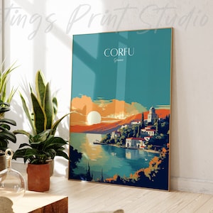 Stampa di viaggio di Corfù - Poster di Corfù Grecia, moderno, arredamento per la casa, regalo di nozze, regalo di compleanno, testo personalizzato, regalo personalizzato -03