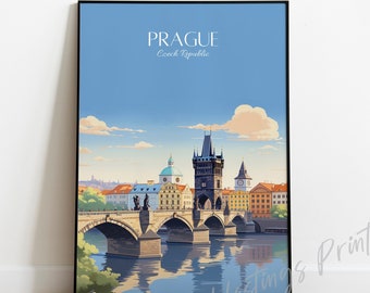 Póster de viaje de Praga: Impresión artística vintage de la República Checa