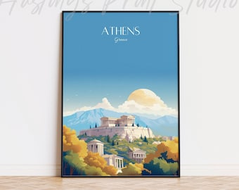Reisafdruk Athene Griekenland: modern vintage woondecoratie