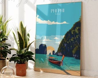 Phi Phi-reisposter Thailand: kunstafdruk in vintagestijl