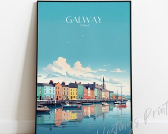 Galway Travel Print - Ireland vintage, modern, home decor, Wedding gift, Birthday present, Custom Text, Personalised Gift -02