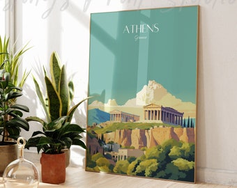 Reisafdruk Athene Griekenland: modern vintage woondecoratie
