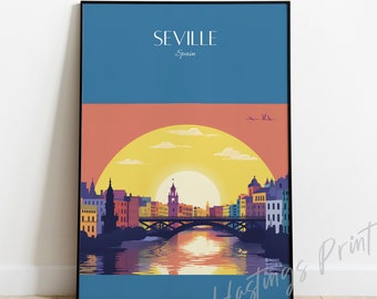 Seville Spain Travel Print: Vintage Modern Home Decor