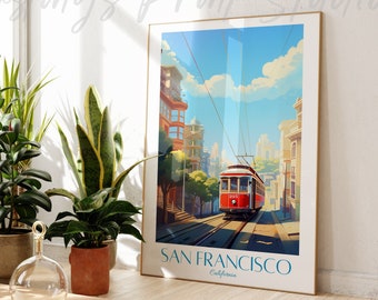 San Francisco Reiseposter: Vintage Style Stadtbild Kunstdruck