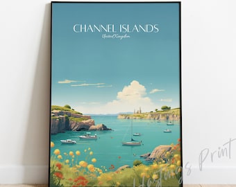 Póster de viaje de las Islas del Canal: Impresión artística vintage moderna