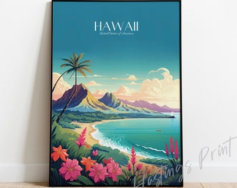 Hawaii Travel Print - vintage, modern, home decor, Wedding gift, Birthday present, Custom Text, Personalised Gift -02