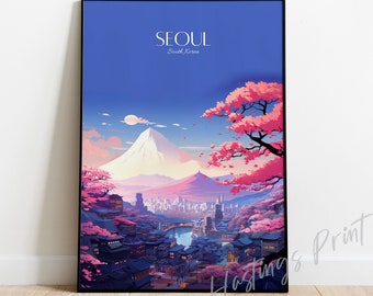 Seoul South Korea Travel Print - vintage, modern, home decor, Wedding gift, Birthday present, Custom Text, Personalised Gift -02