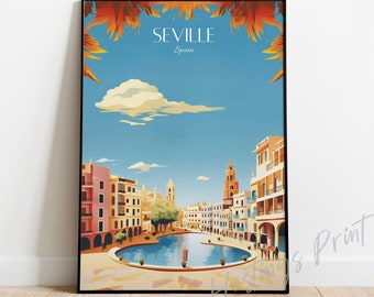 Seville Spain Travel Print: Vintage Modern Home Decor
