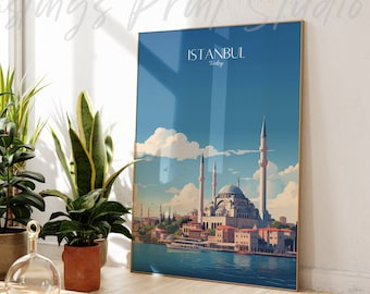 Istanbul Travel Poster: Modern Vintage Turkey Print