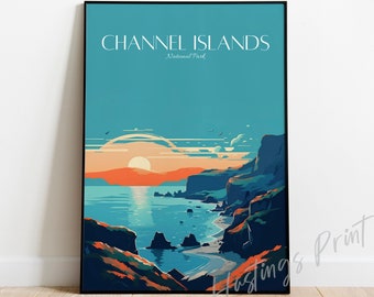 Póster de viaje de las Islas del Canal: Impresión vintage moderna de Inglaterra