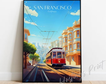 San Francisco Reiseposter: Vintage Style Stadtbild Kunstdruck