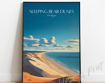 Sleeping Bear Dunes Michigan Art Print: Vintage Travel Poster