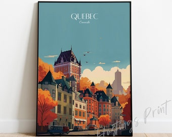 Poster di viaggio del Quebec, Canada: stampa artistica di paesaggi urbani d'epoca