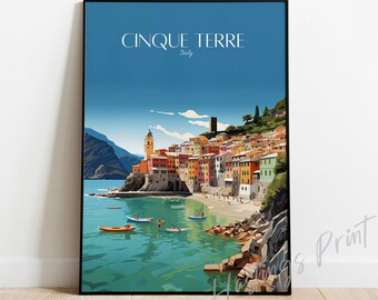 Cinque Terre Italy Travel Print: Modern Vintage Home Decor