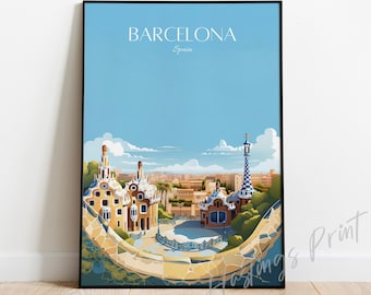 Barcelona Travel Poster: Vintage Spain Art Print, Custom Text