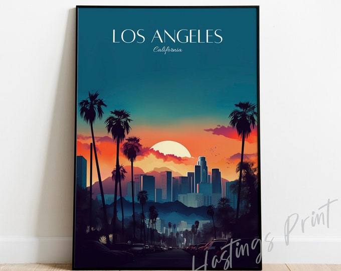 Los Angeles Travel Print - LA California Travel Poster, home decor, Wedding gift, Birthday present, Custom Text, Personalised Gift -03