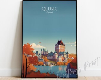 Poster di viaggio di Quebec City: stampa vintage canadese, testo personalizzato disponibile