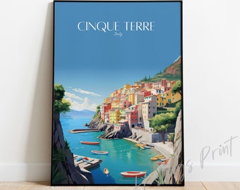 Cinque Terre Italy Travel Poster: Vintage Modern Art Print