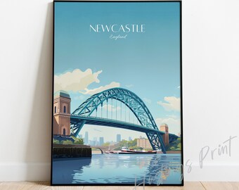 Newcastle upon Tyne Print – UK Travel Poster, Tyne Bridge Art