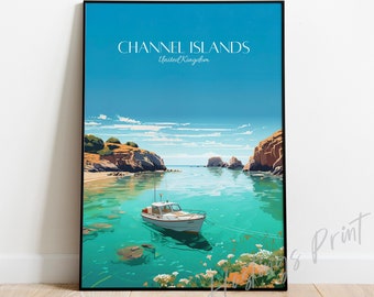 Póster de viaje de las Islas del Canal: Impresión vintage moderna, arte inglés