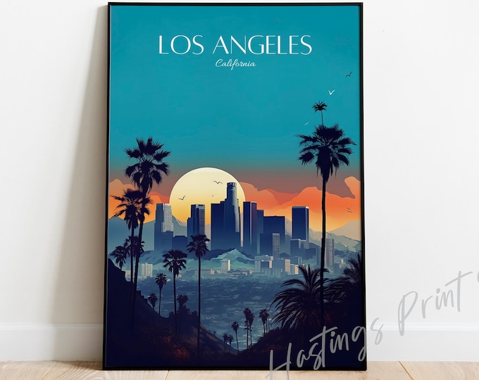 Los Angeles Travel Print - LA California Travel Poster, home decor, Wedding gift, Birthday present, Custom Text, Personalised Gift -05