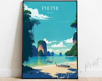 Phi Phi-reisposter Thailand: moderne vintage kunstafdruk