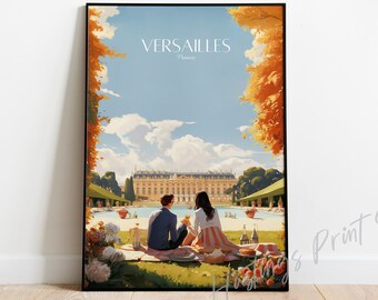 Palace of Versailles - Paris France Travel Poster, modern, home decor, Wedding gift, Birthday present, Custom Text, Personalised Gift -02