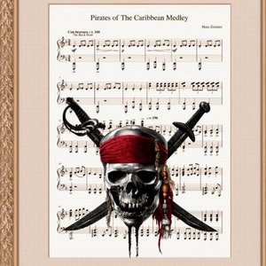 Pirates of the Caribbean Music Poster - Hans Zimmer - Vintage Art Print, Jack Sparrow Musical Score Wall Art Pirates Main Theme