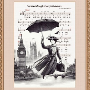 Mary Poppins Musik Poster - Supercalifragilisticexpialidocious - Vintage Kunstdruck - Filmmusik Wandkunst, Supercalifragilistic