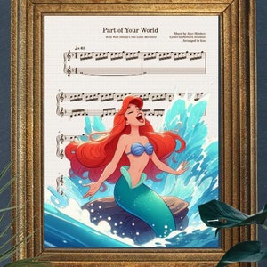 Part of Your World Music Poster - The Little Mermaid - Vintage Art Print, Ariel Poster - Musical Score Wall Art , Little Mermaid Poster 2