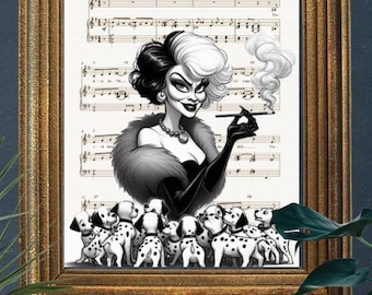 Lámina artística de Cruella de Vil: Póster de partitura de 101 dálmatas