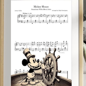 Poster musicale Steam Boat Willie - Topolino - Stampa artistica vintage - Partitura musicale Wall Art steamboat willie