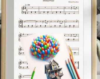 Up Music Poster - Married Life - Vintage Art Print - Musical Score Wall Art Movie Gift - Up Movie Gift