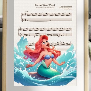 Part of Your World Music Poster - The Little Mermaid - Vintage Art Print, Ariel Poster - Musical Score Wall Art , Little Mermaid Poster Art