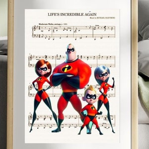The Incredibles - Life&#39;s Incredible Again - Gift Music Poster - Incredibles Gift - Vintage Art Print - Musical Score Wall Art Movie Poster 2
