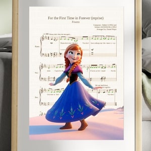 Pela primeira vez na eternidade pôster musical - filme Frozen - impressão de arte vintage, Elsa e Anna - arte de parede de partitura musical, Frozen 2