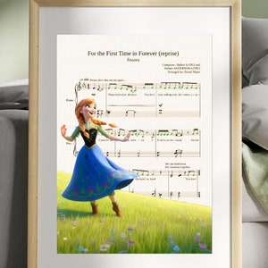 Pela primeira vez na eternidade pôster musical - filme Frozen - impressão de arte vintage, Elsa e Anna - arte de parede de partitura musical, Frozen