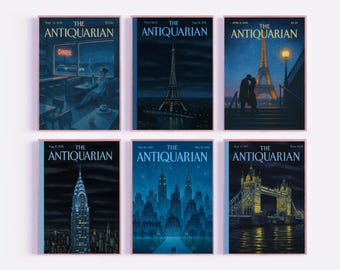 Stampe di copertine di riviste d'epoca: arte in stile New Yorker, set di 6