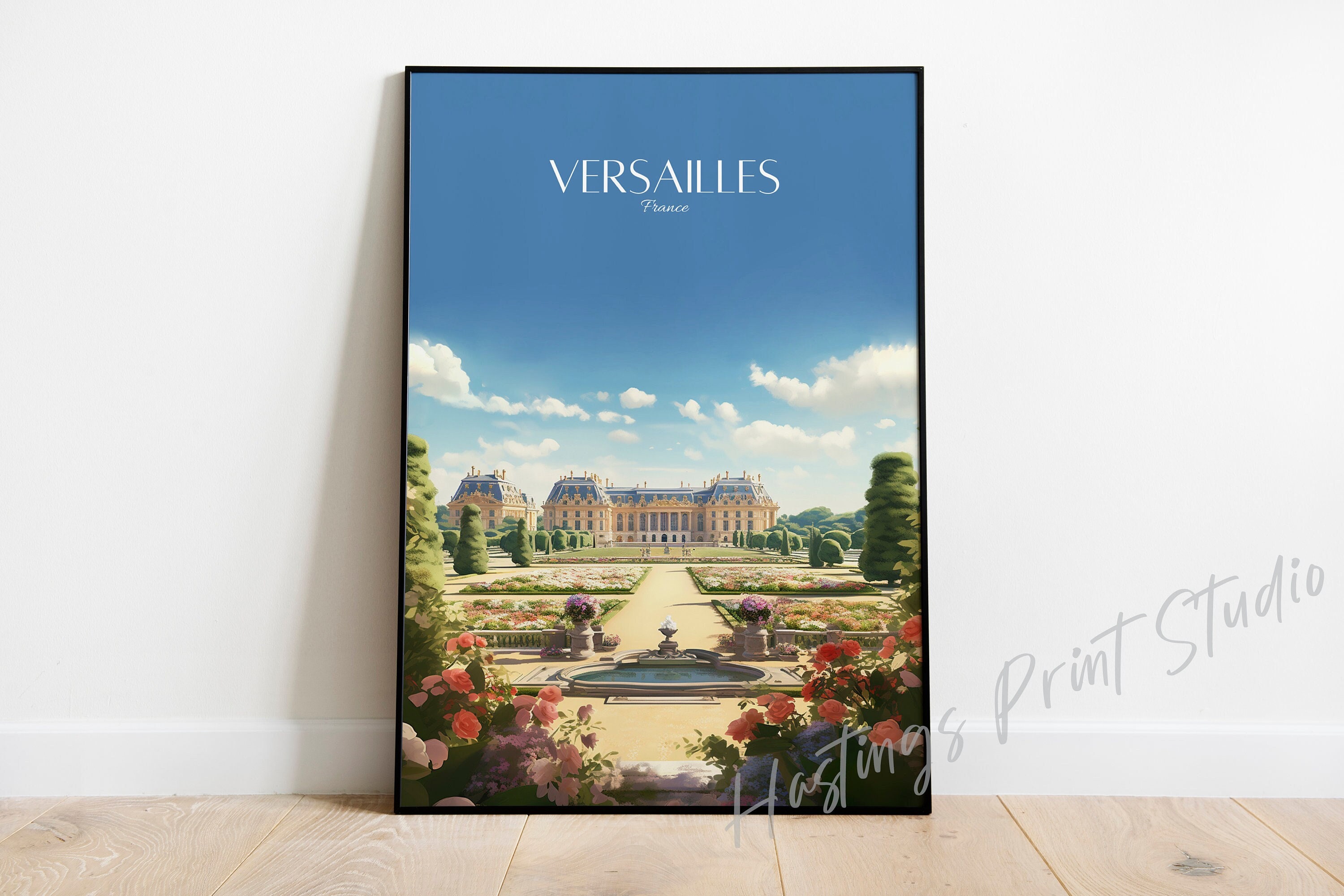 Palace of Versailles - Paris France Travel Poster, modern, home decor, Wedding gift, Birthday present, Custom Text, Personalised Gift -01