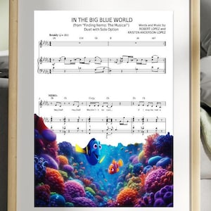 Finding Nemo - In the Big Blue World Gift Music Poster - Nemo and Dori Art - Vintage Art Print - Musical Score Wall Art Movie Gift