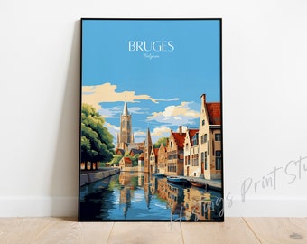 Bruges Travel Print - Bruges Belgium Poster, modern, home decor, Wedding gift, Birthday present, Custom Text, Personalised Gift -04