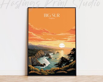 Big Sur California Travel Poster: Vintage Style Art Print - Etsy