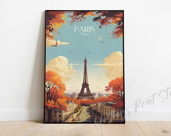 Paris Eiffel Tower Print: Vintage France Travel Poster