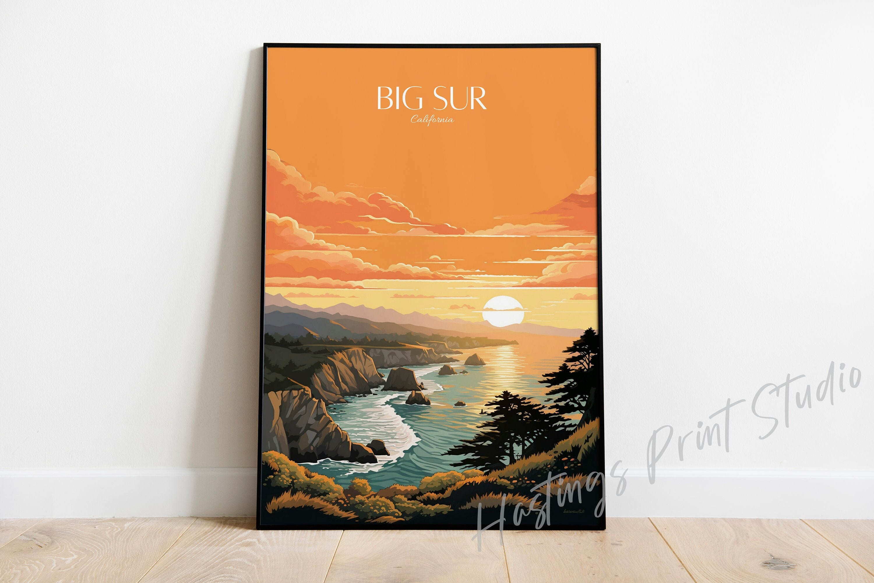 Big Sur California Travel Poster: Vintage Style Art Print - Etsy