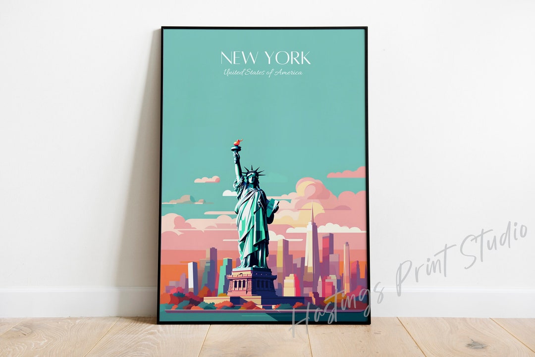 New York Travel Poster: Vintage Modern City Skyline Art Print - Etsy UK