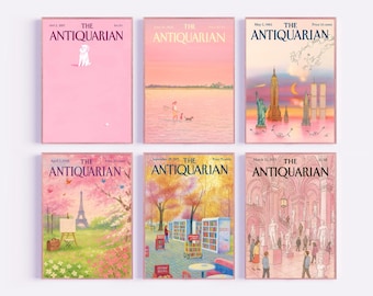 Vintage tidskriftsomslagstryck: New Yorker-stil, pastellfärgad galleriväggkonst