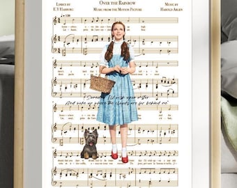 Somewhere Over the Rainbow Sheet Music Poster - Wizard of Oz - Vintage Art Print, Dorothy & Toto - Musical Score Wall Art , Wicked