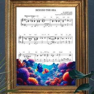 Finding Nemo - Beyond the Sea - Gift Music Poster - Nemo and Dori Art - Vintage Art Print - Musical Score Wall Art Movie Gift
